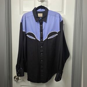 Rockmount Ranch Wear Western Black Blue Diamond Shaped Snaps Dress Shirt XXL